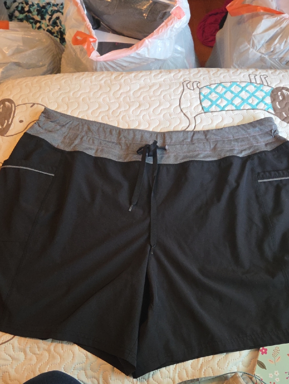 RBX Black Athletic Shorts with Gray Waistband Trim